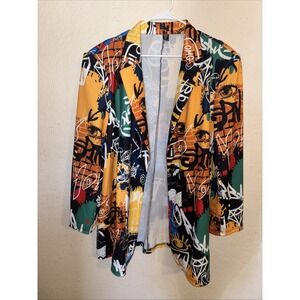 Womens Shein Curve Graffiti Print Blazer Jacket Sz. 4XL Colorful